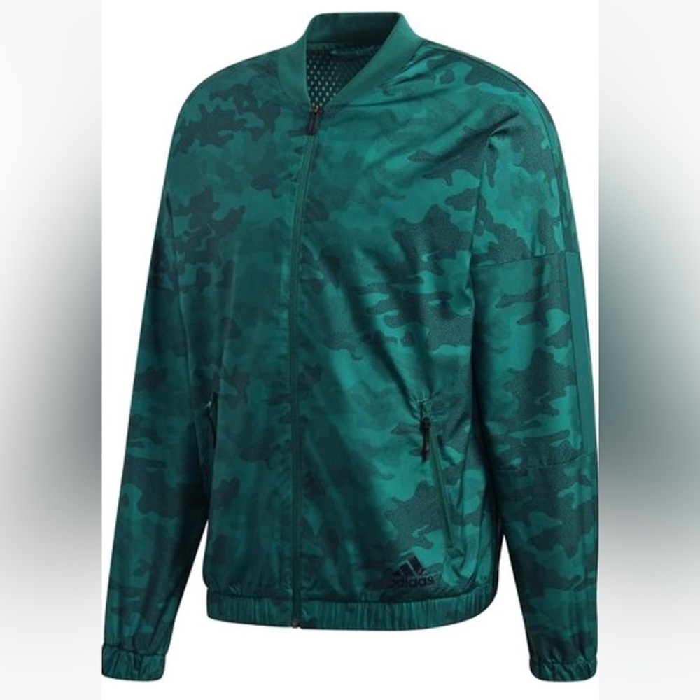 NWT Adidas Woven Lightweight Bomber training Jacket Men’s Small Camo Green black